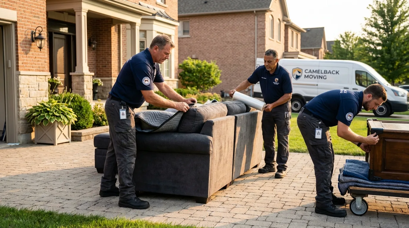 Large estate moving crew wrapping furniture in Athens, IL