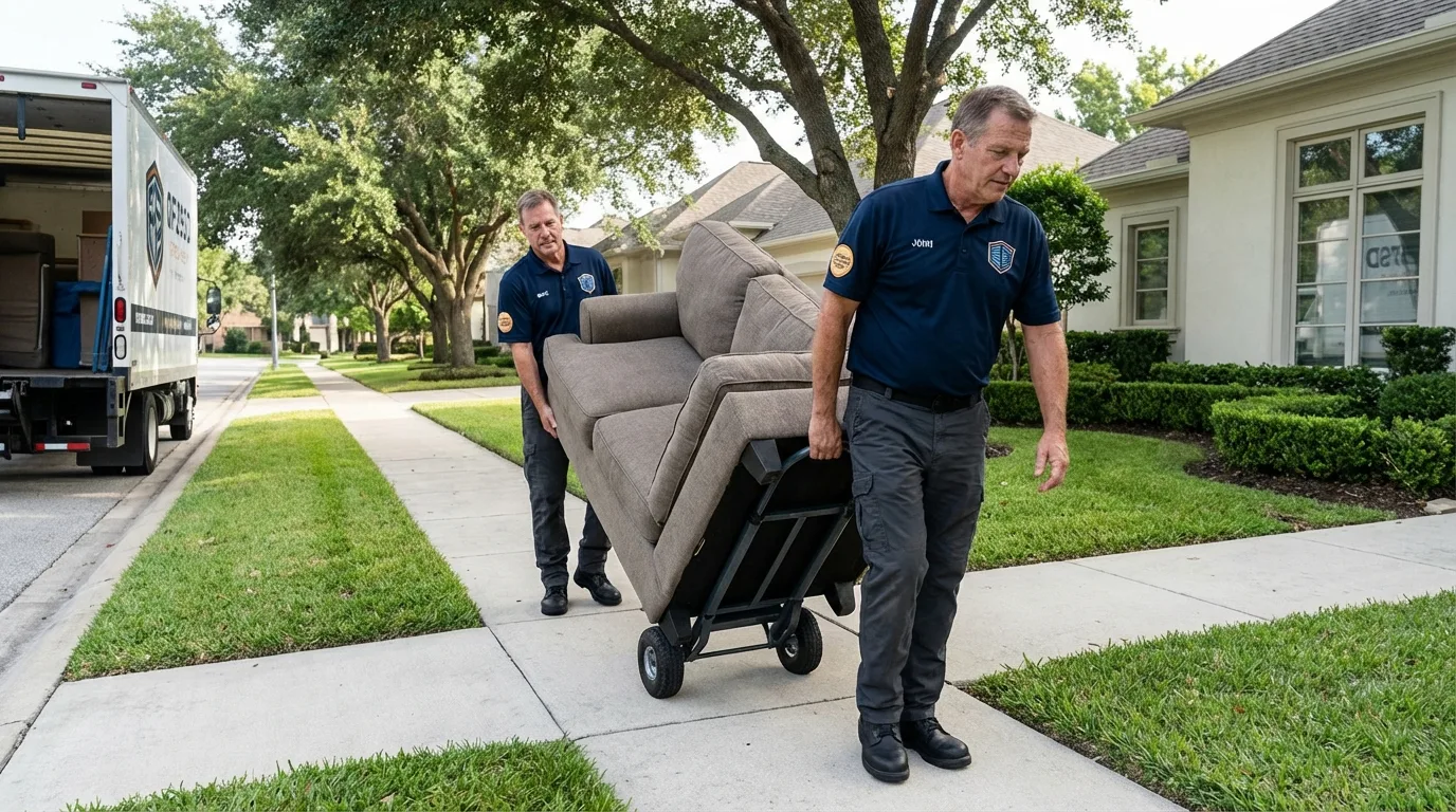 Local residential moving crew loading furniture in Athens, IL